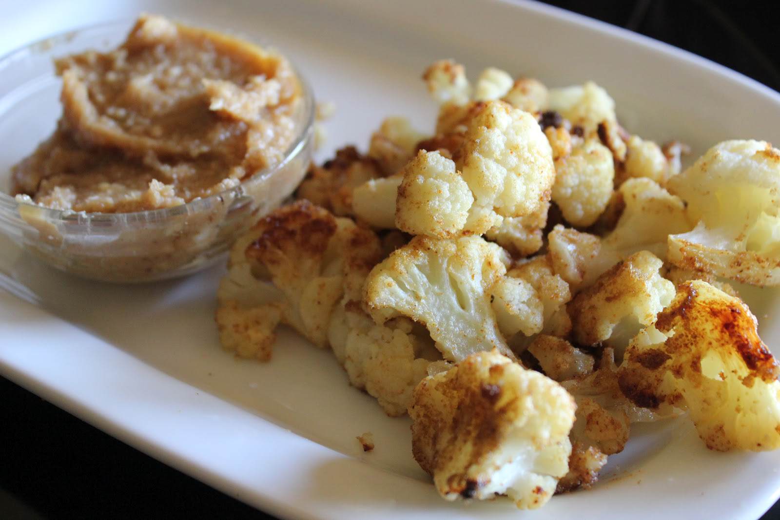 Paleo Spicy Roasted Cauliflower with Even Spicier Tahini Dipping Sauce